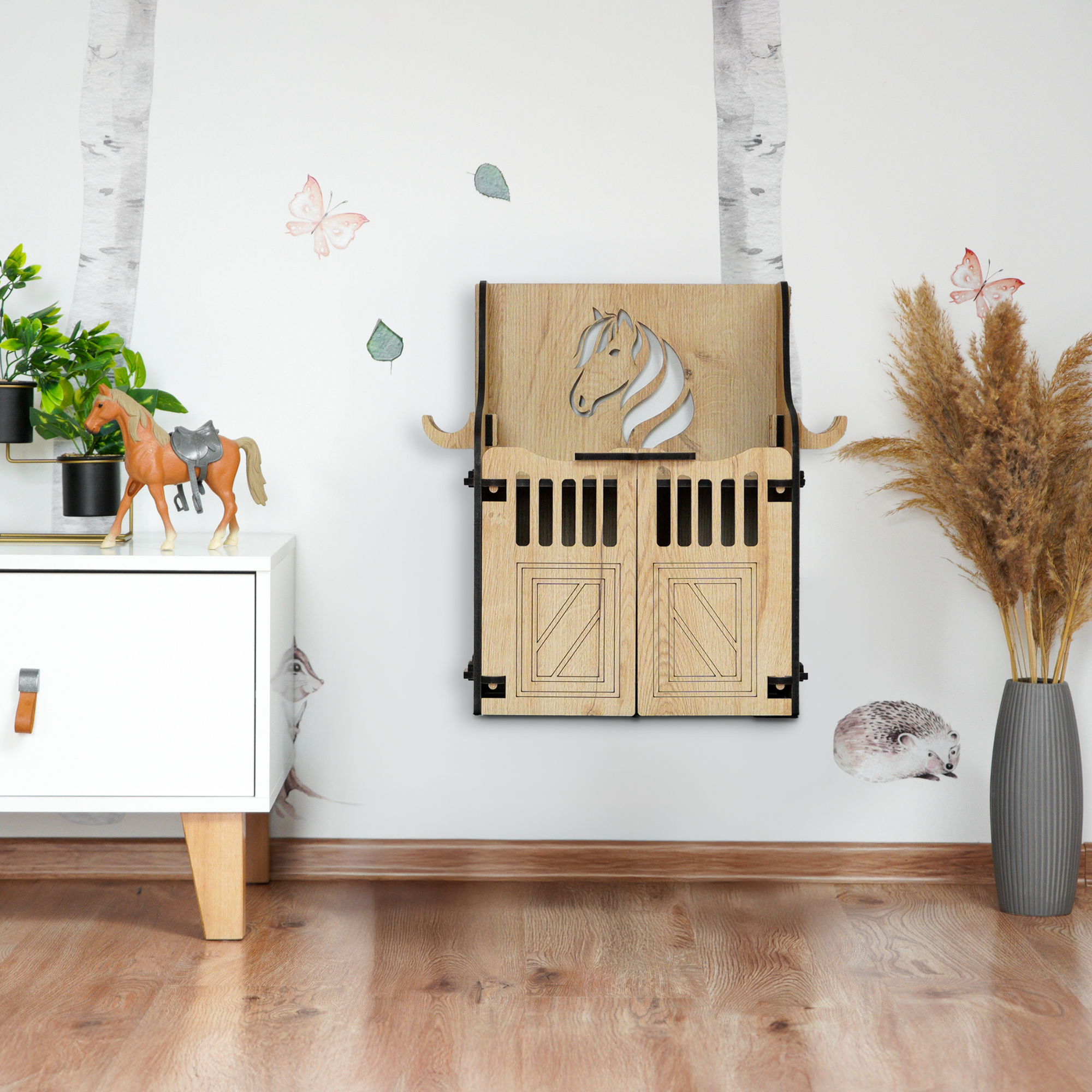 Hobby Horse Wandhalterung – Stall in 2 Größen für 1 oder 2 Pferde