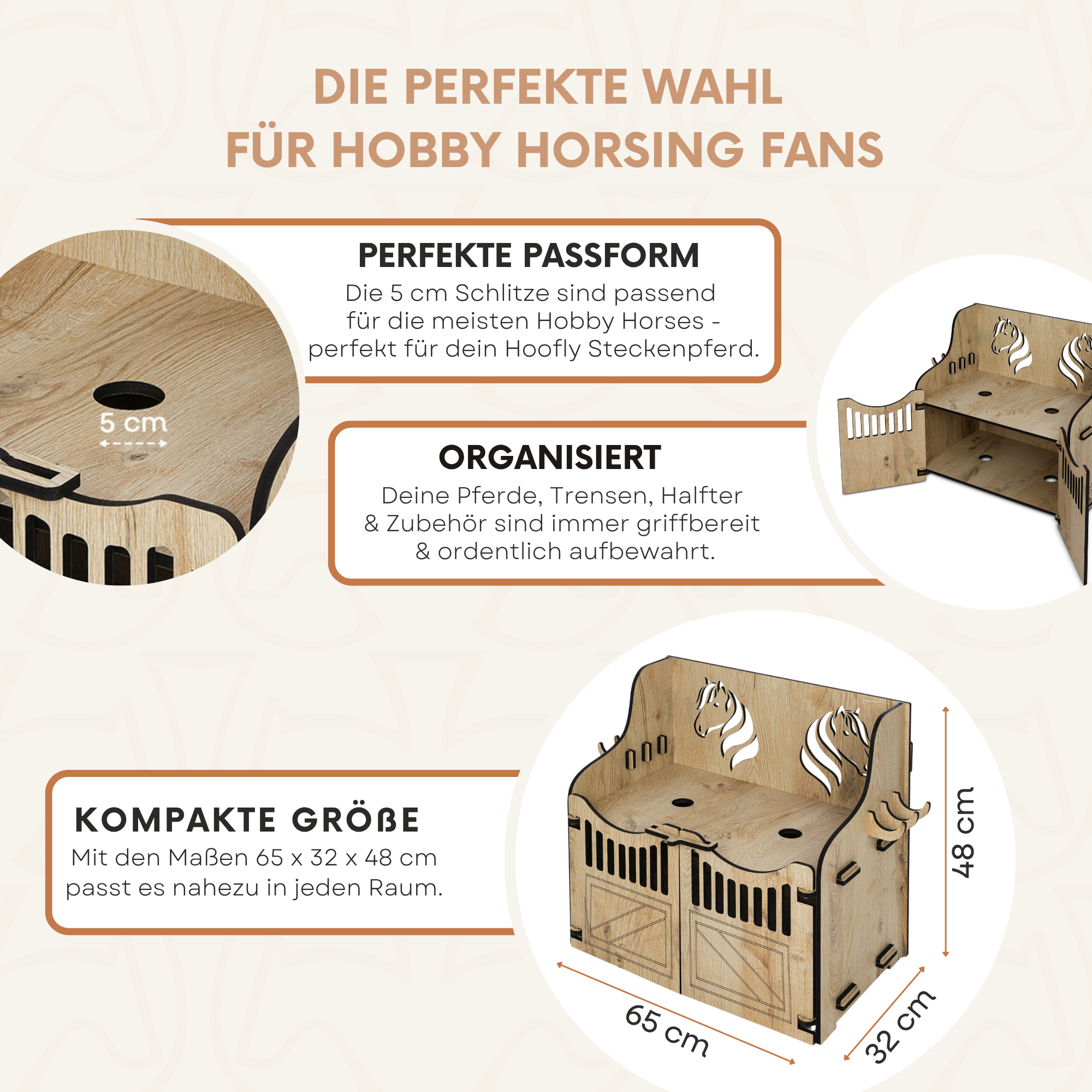 Hobby Horse Wandhalterung – Stall in 2 Größen für 1 oder 2 Pferde