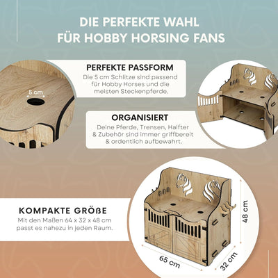 Hobby Horse Wandhalterung – Stall in 2 Größen für 1 oder 2 Pferde