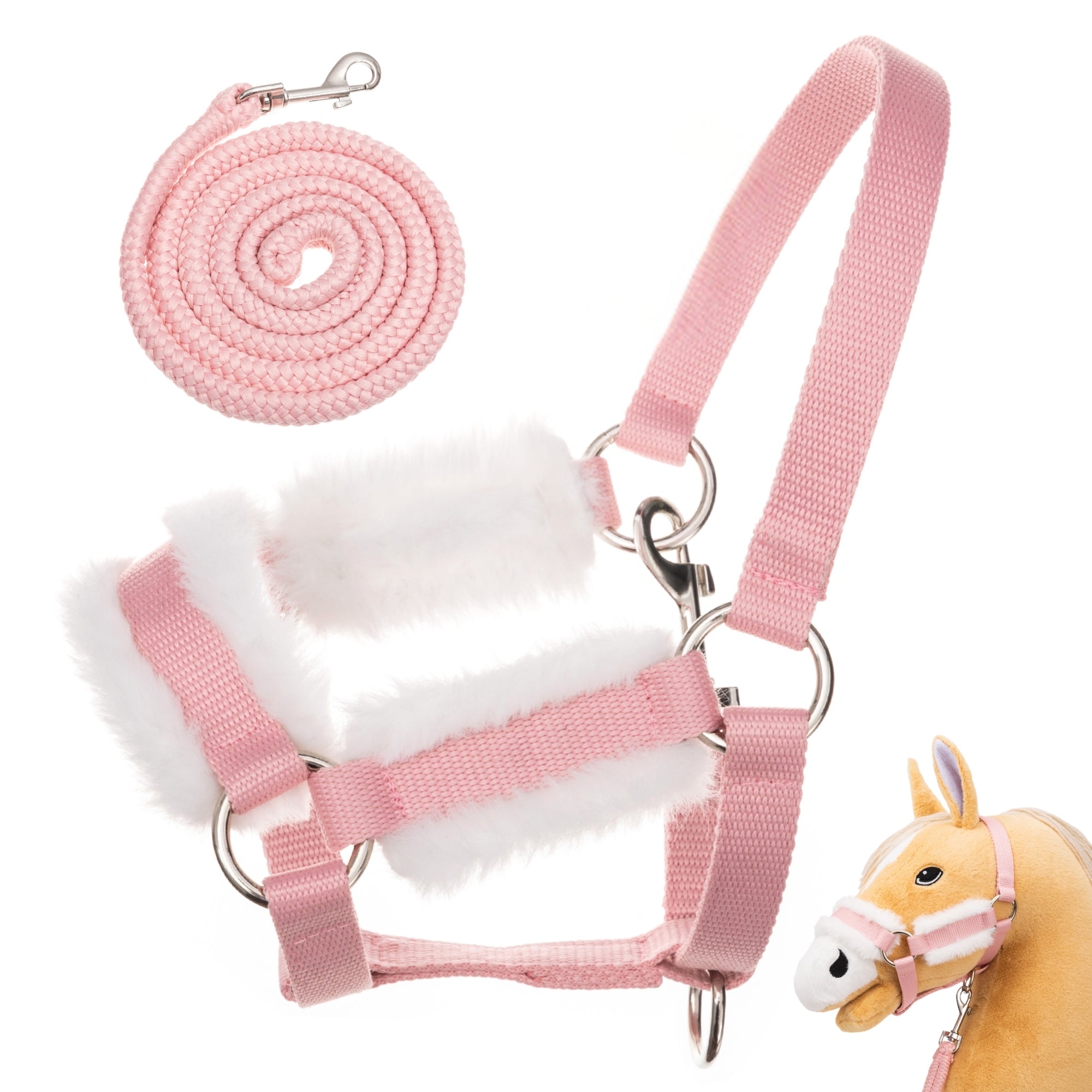Hoofly Zubehör Set - Halfter mit Strick, Decke & Fliegenhaube in Pink, Grau, Blau [TÜV geprüft]
