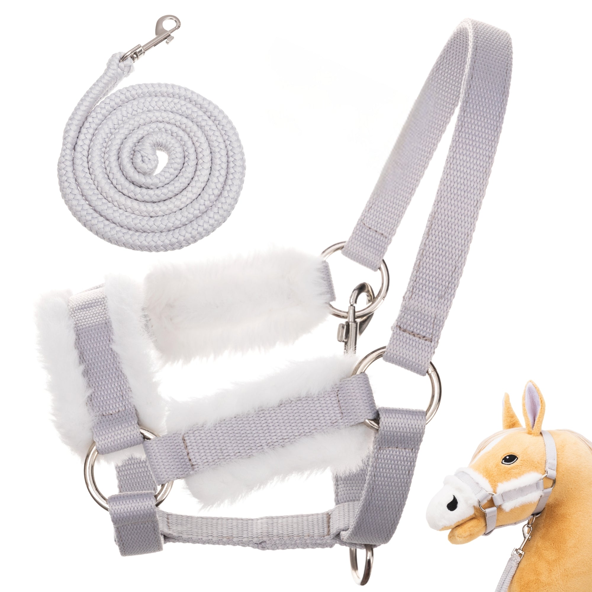 Hoofly Zubehör Set - Halfter mit Strick, Decke & Fliegenhaube in Pink, Grau, Blau [TÜV geprüft]