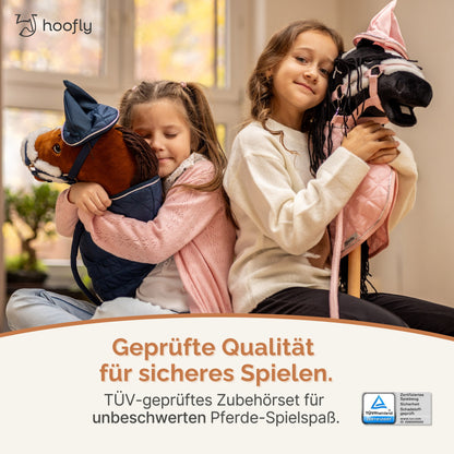 Hoofly Zubehör Set - Halfter mit Strick, Decke & Fliegenhaube in Pink, Grau, Blau [TÜV geprüft]