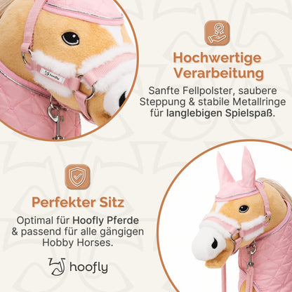 Hoofly Zubehör Set - Halfter mit Strick, Decke & Fliegenhaube in Pink, Grau, Blau [TÜV geprüft]