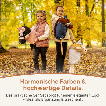 Hoofly Zubehör Set - Halfter mit Strick, Decke & Fliegenhaube in Pink, Grau, Blau [TÜV geprüft]