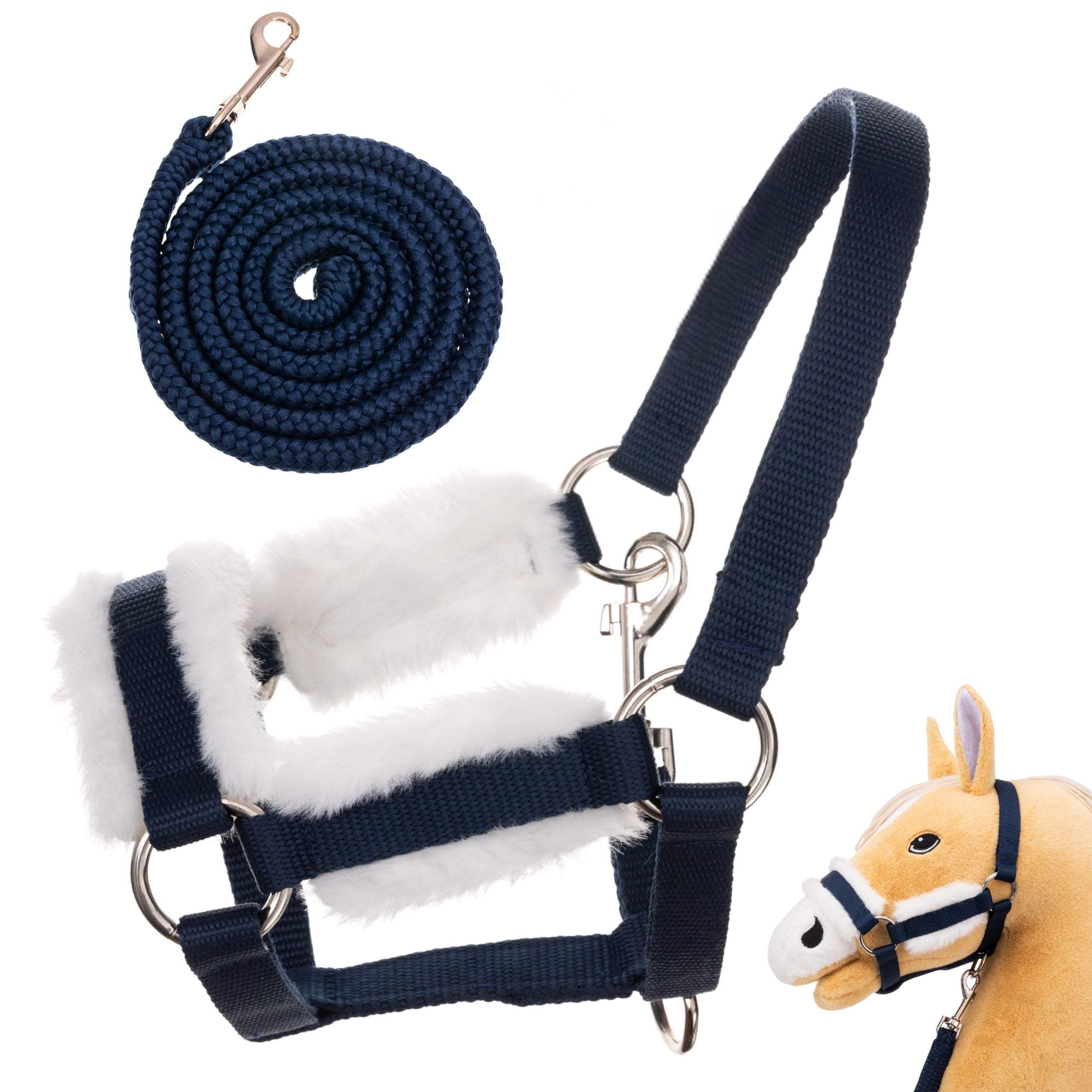 Hoofly Zubehör Set - Halfter mit Strick, Decke & Fliegenhaube in Pink, Grau, Blau [TÜV geprüft]