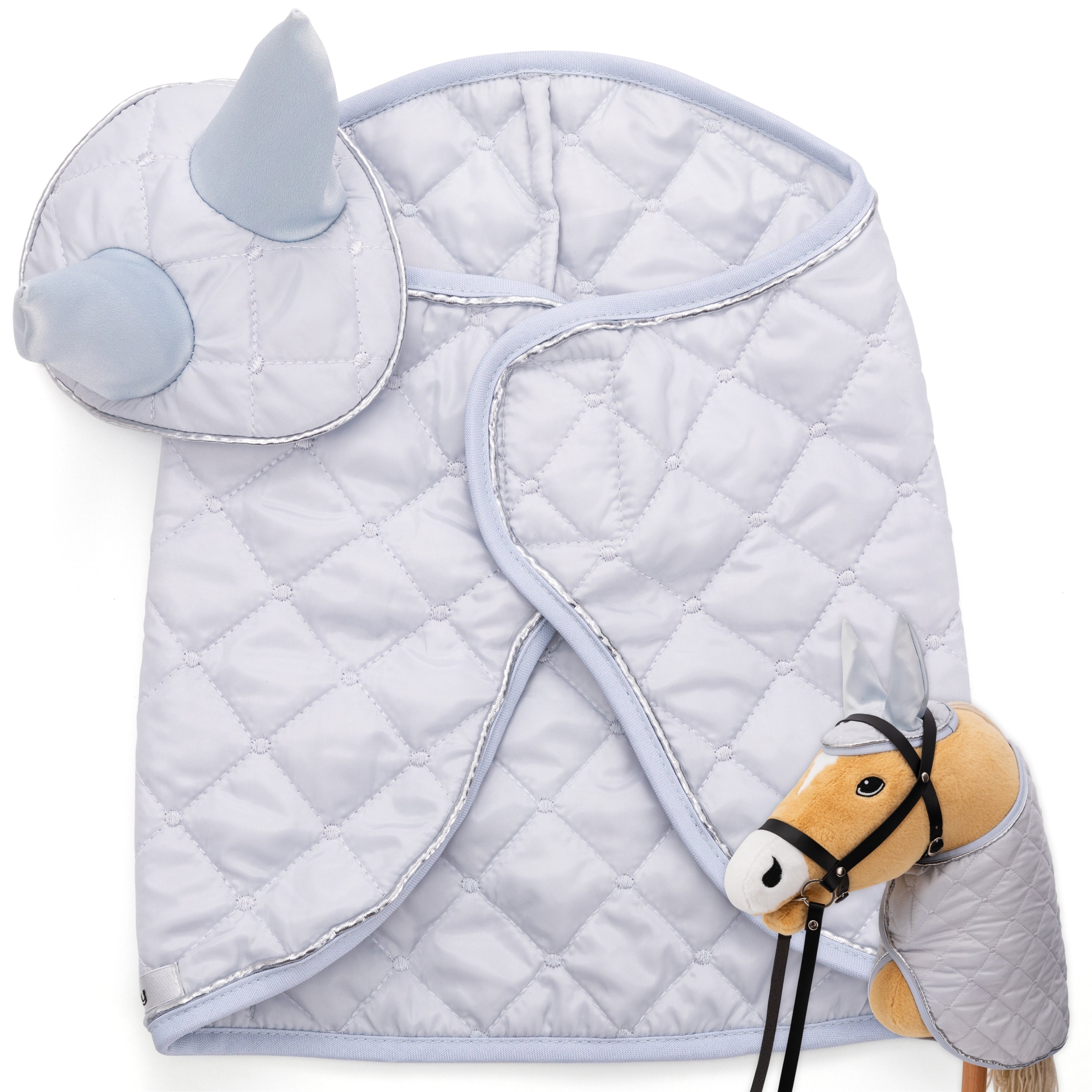 Hoofly Zubehör Set - Halfter mit Strick, Decke & Fliegenhaube in Pink, Grau, Blau [TÜV geprüft]