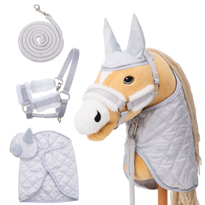 Hoofly Zubehör Set - Halfter mit Strick, Decke & Fliegenhaube in Pink, Grau, Blau [TÜV geprüft]