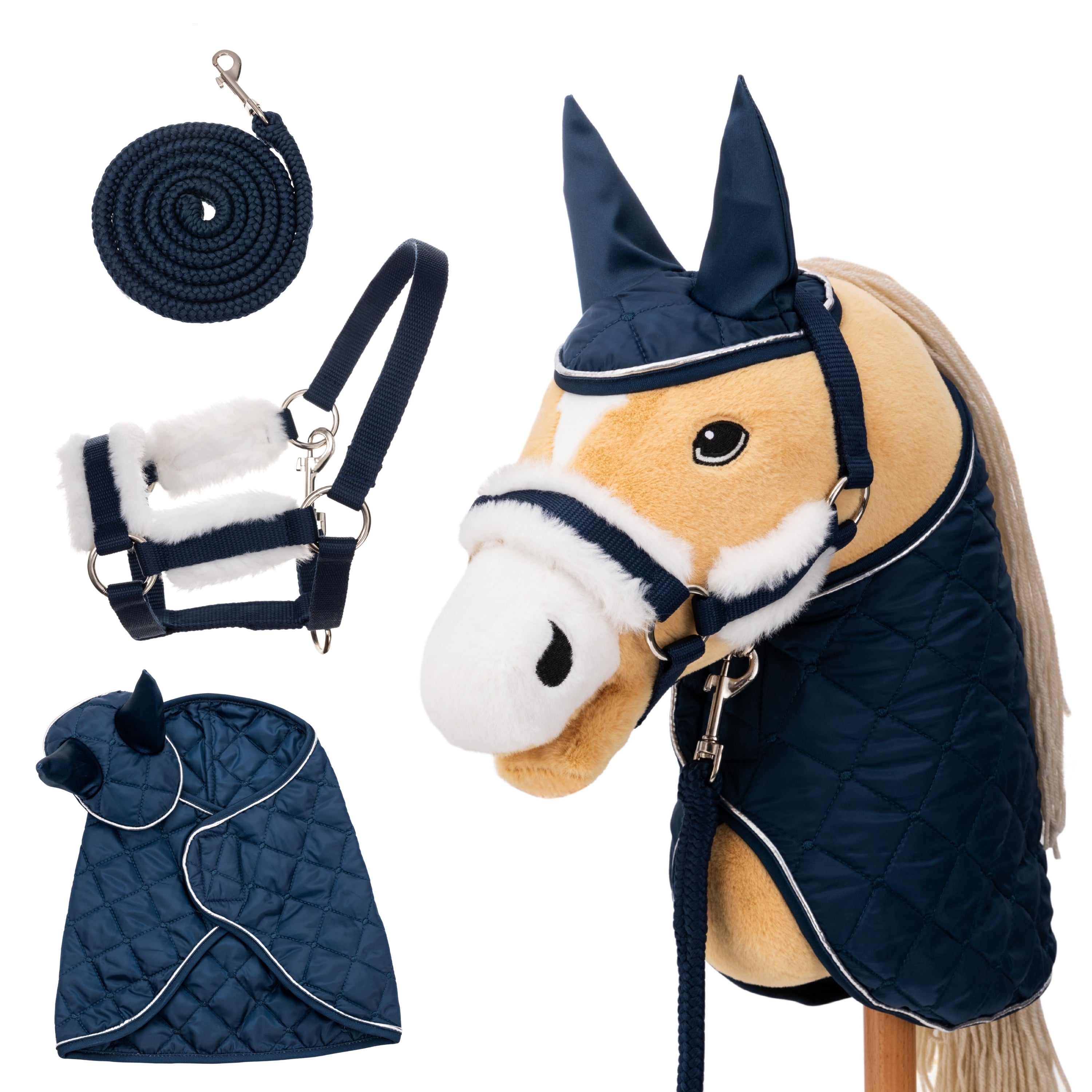 Hoofly Zubehör Set - Halfter mit Strick, Decke & Fliegenhaube in Pink, Grau, Blau [TÜV geprüft]